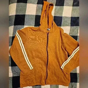 Terri Womens Brown Zip Up Hoodie with White Stripes Size Small